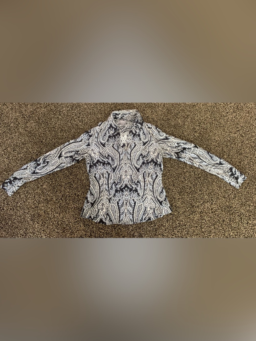 Ann Taylor Women’s 100% Silk Navy/Blue Paisley Button-Up Shirt size 4